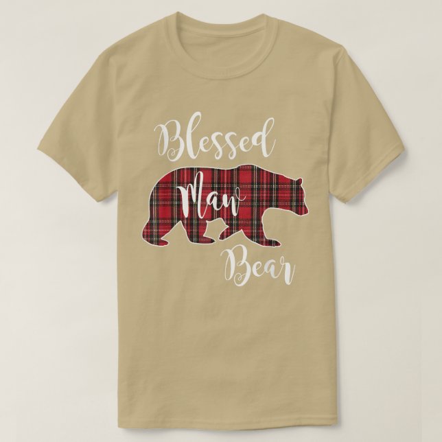 Camiseta Bendito Urso Vermelho Tartan Xadrez Mama Mot (Frente do Design)