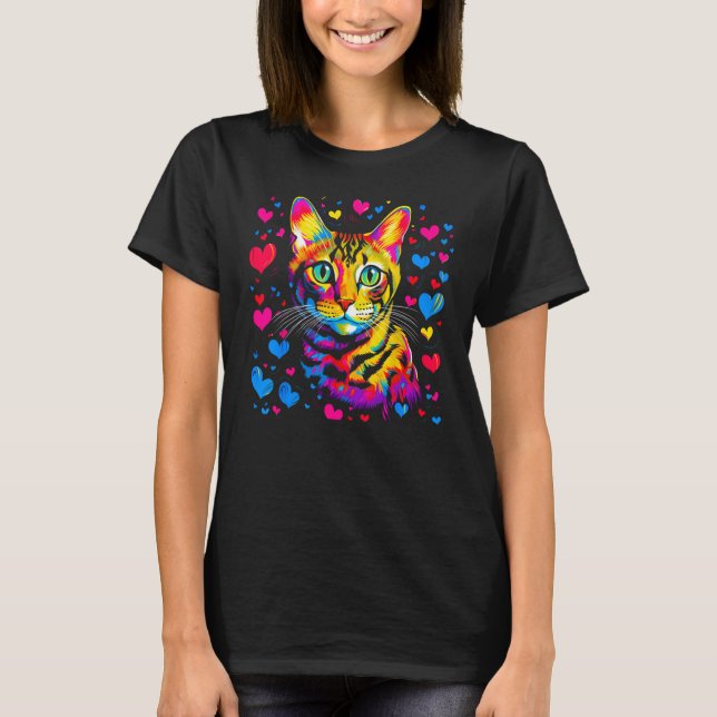 Camiseta Bengal Cat Blue Red Heart (Frente)