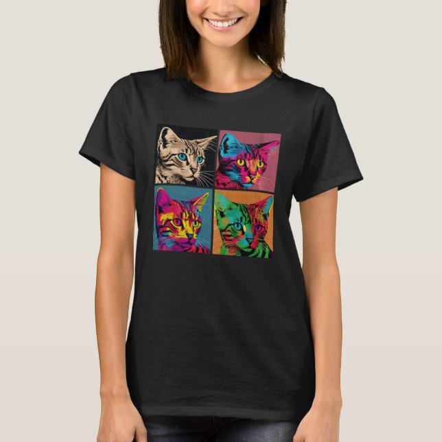Camiseta Bengal Cat Pop Illustration Colorful Animal Women  (Frente)