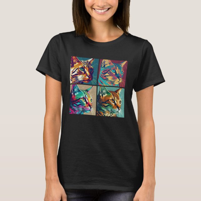 Camiseta Bengal Cat Pop Illustration Colorful Animal Women  (Frente)