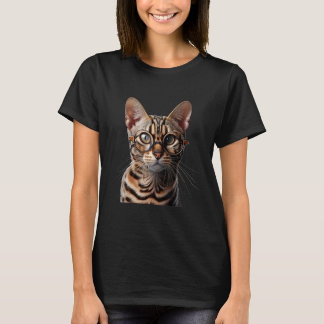 Camiseta Bengal Cat Wearing Glasses (Frente)
