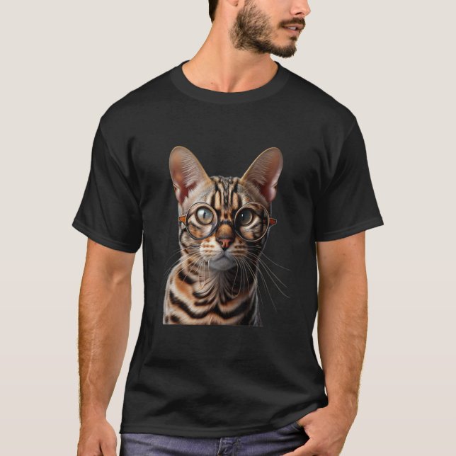 Camiseta Bengal Cat Wearing Glasses (Frente)