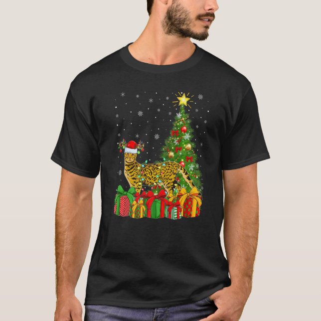 Camiseta Bengal Cat  Xmas Lights Santa Bengal Cat Christmas (Frente)
