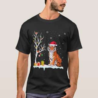 Camiseta Bengal Tiger Santa Hat Festive Tree Light Christma