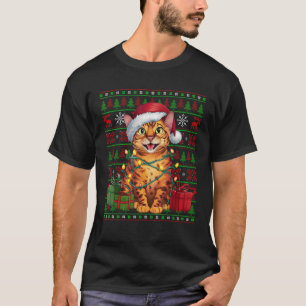 Camiseta Bengala Cat Xmas Luzes Feias Santa Hat Bengala Cat