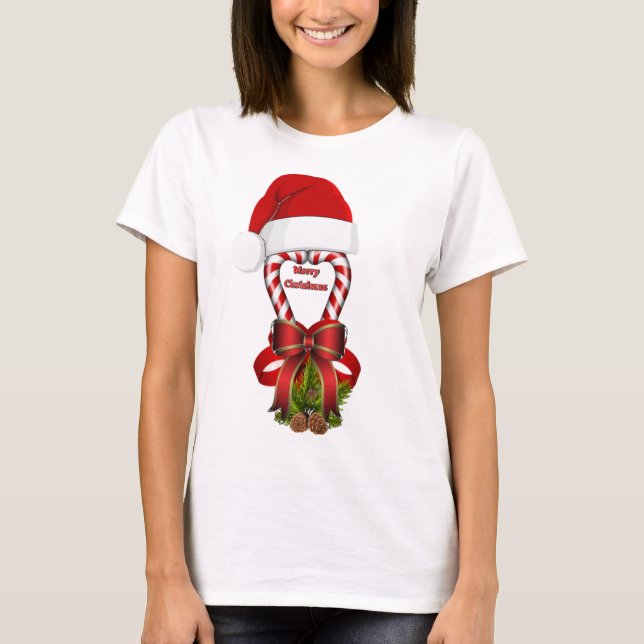 Camiseta Bengala de Natal Listrada Vermelha (Frente)