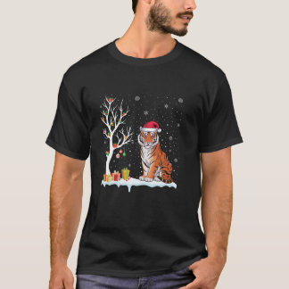 Camiseta Bengala Tiger Santa Hat Festivo Árvore Clara Chris