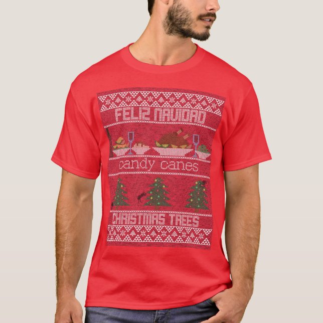 Camiseta Bengalas de Natal Feliznavidad e árvores de Natal (Frente)