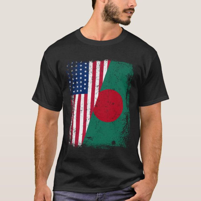 Camiseta BENGALI ROOTS Half American Flag BANGLADESH (Frente)