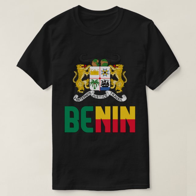 Camiseta Benin Flag e Casaco de Armas Patriótica (Frente do Design)