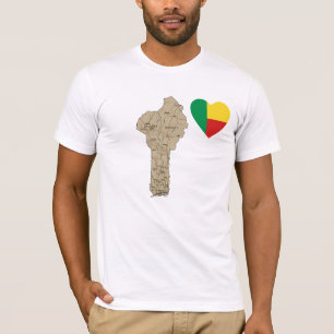 Camiseta Benin Flag Heart and Map T-Shirt