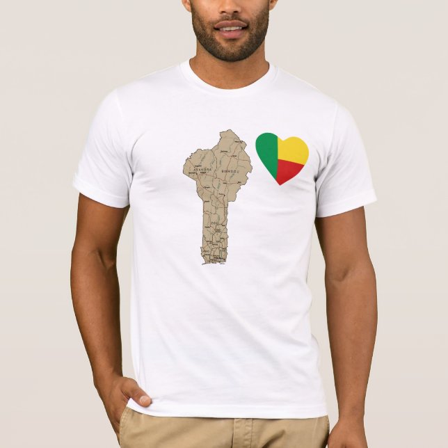 Camiseta Benin Flag Heart and Map T-Shirt (Frente)
