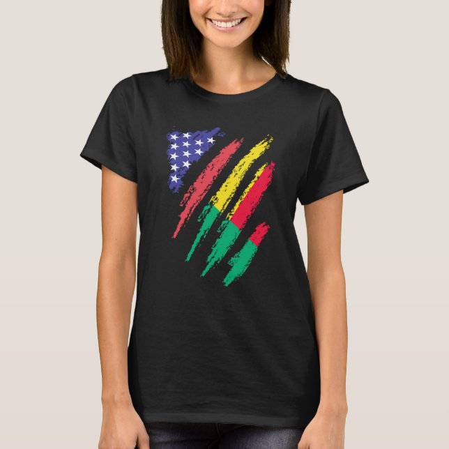 Camiseta Beninese American Patriot Grown Heart Flag Stripes (Frente)