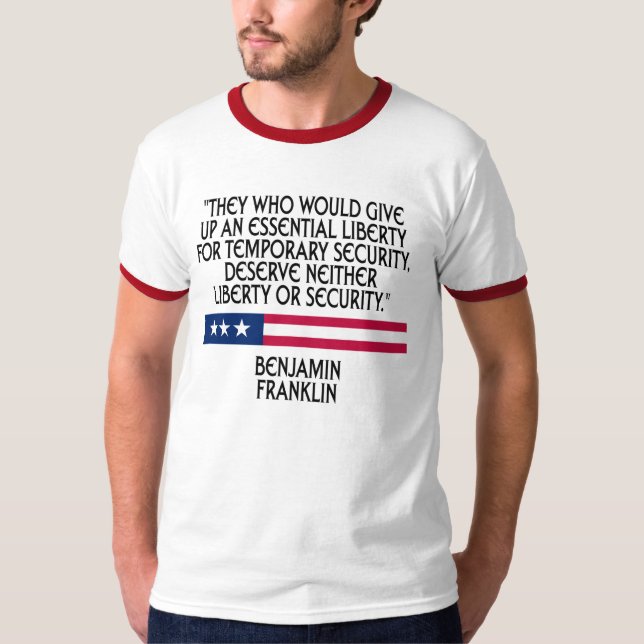 Camiseta Benjamin Franklin - liberdade ou segurança (Frente)
