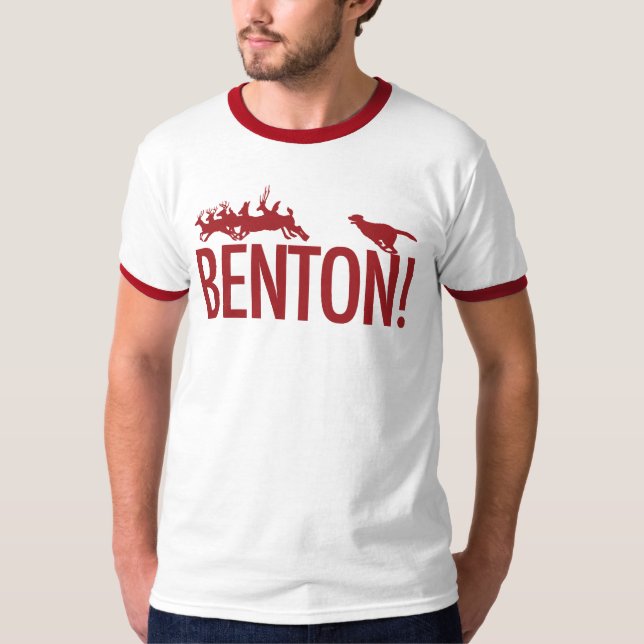 Camiseta Benton! o cão que persegue cervos no parque de (Frente)