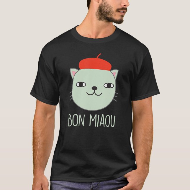 Camiseta Beret Cat Francês Vestindo Gatinho Boné Com Hat Bo (Frente)