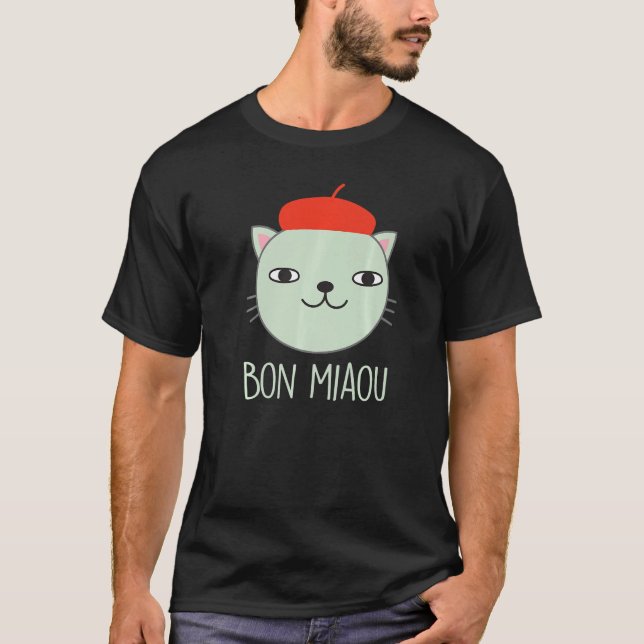 Camiseta Beret Cat Francês Vestindo Gatinho Boné Com Hat Bo (Frente)