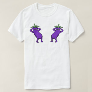 Camiseta Berinjelas Fofo Posando Desenhado à Mão em Estilo 