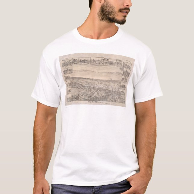 Camiseta Berkeley, mapa panorâmico 1891 do CA (0099A) - (Frente)