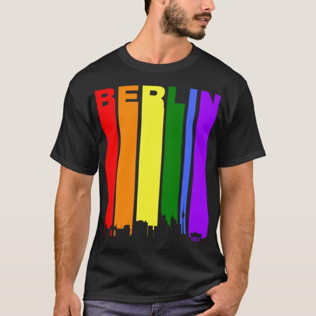 Camiseta Berlim Alemanha Arco-Íris Skyline LGBT Orgulho gay (Frente)