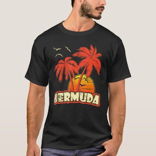 Camiseta Bermuda Summer Palm Trees 80s Beach Sunset (Frente)
