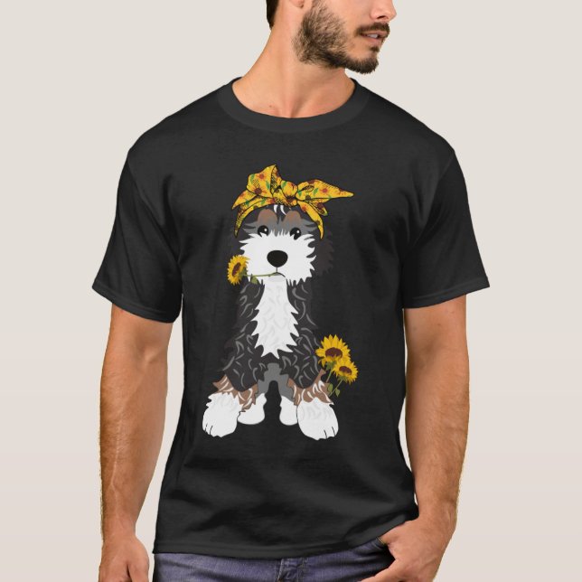 Camiseta Bernedoodle Dog With Sunflowers (Frente)