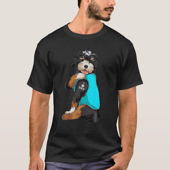 Camiseta Bernedoodle I Love Pai Tattoo Roupa, Pai De Cachor (Frente)