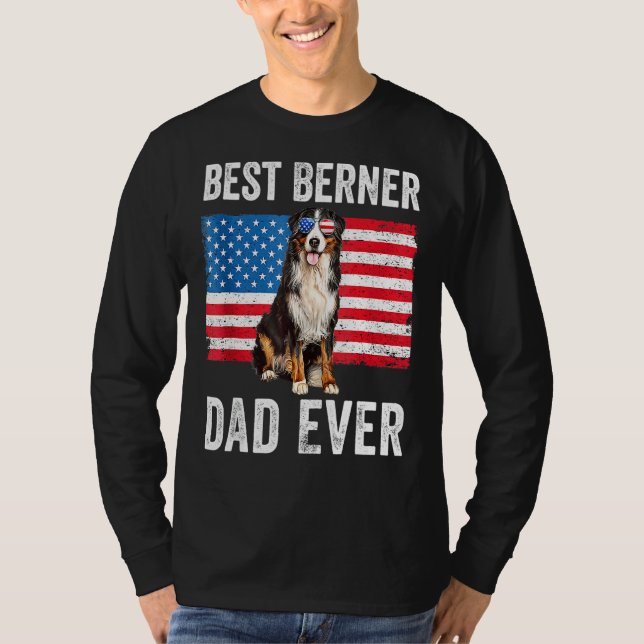 Camiseta Berner Pai American Flag Dog Proprietário do Cacho (Frente)