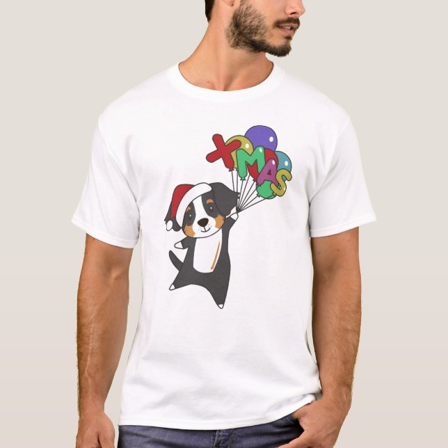 Camiseta Bernese Feliz Natal Cães Felizes (Frente)