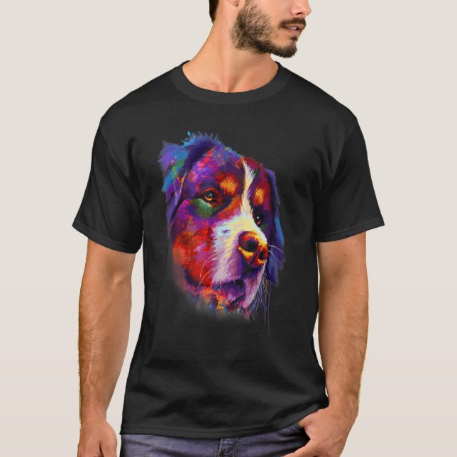 Camiseta Bernese Looking Into Your Eyes Rainbow Art (Frente)