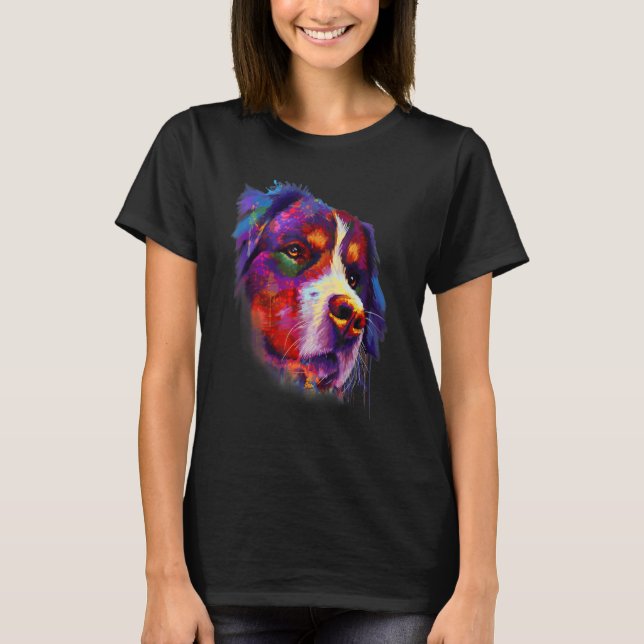 Camiseta Bernese Looking Into Your Eyes Rainbow Art (Frente)