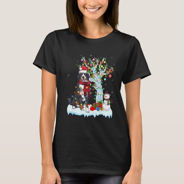Camiseta Bernese Mountain Christmas Light Snowman Matando (Frente)
