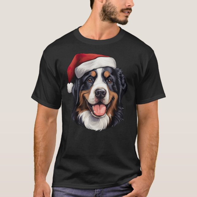 Camiseta Bernese Mountain Dog Christmas Santa Hat (Frente)