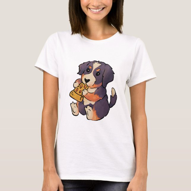 Camiseta Bernese Mountain Dog Come Pizza T-Shirt (Frente)