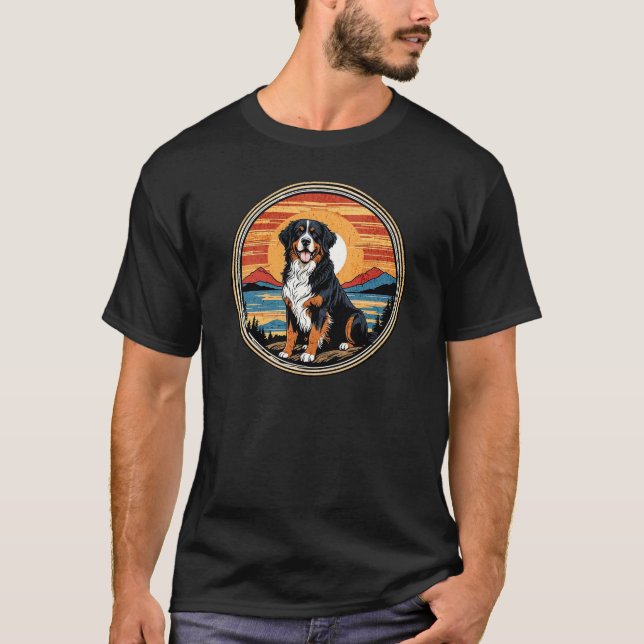 Camiseta Bernese Mountain Dog Contra Retrô Sunset Vintage (Frente)