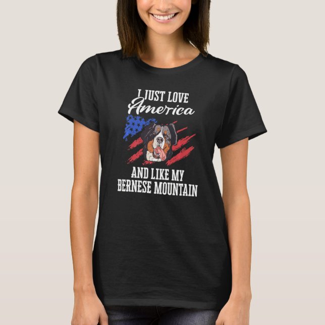 Camiseta Bernese Mountain Dog Farming Dog Usa Flag (Frente)