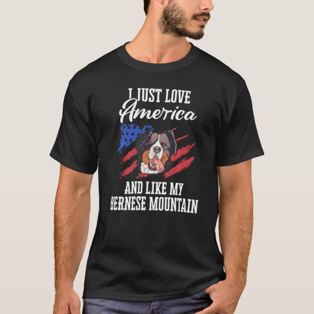 Camiseta Bernese Mountain Dog Farming Dog Usa Flag (Frente)