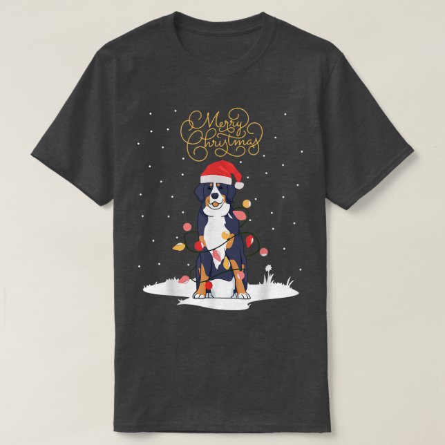 Camiseta Bernese Mountain Dog Feliz Natal Berner Xmas C (Frente do Design)
