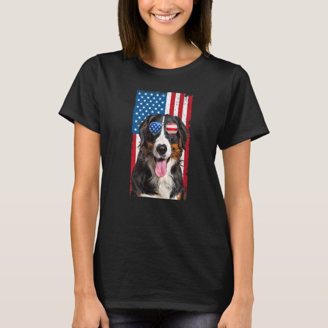 Camiseta Bernese Mountain Dog For Men Kids Usa 4 De Julho (Frente)
