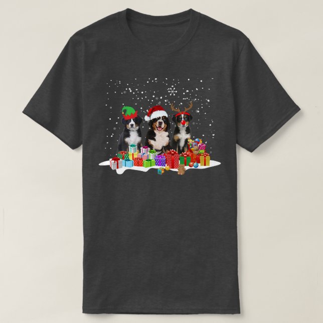Camiseta Bernese Mountain Dog Lights Christmas Matching Fam (Frente do Design)