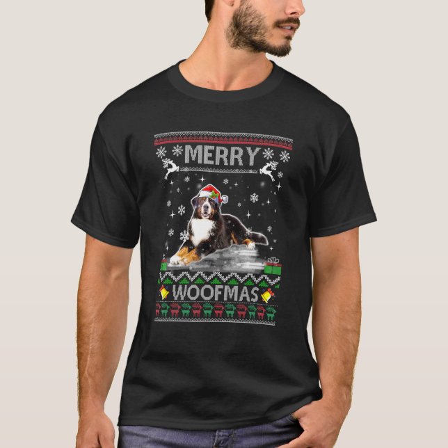 Camiseta Bernese Mountain Dog Para Feliz Natal Woofmas (Frente)