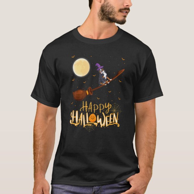 Camiseta Bernese Mountain Dog Ride Witgun Halloween (Frente)