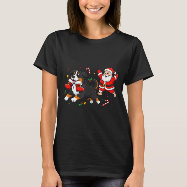 Camiseta Bernese Mountain Dog Santa Claus Boots Christmas W (Frente)