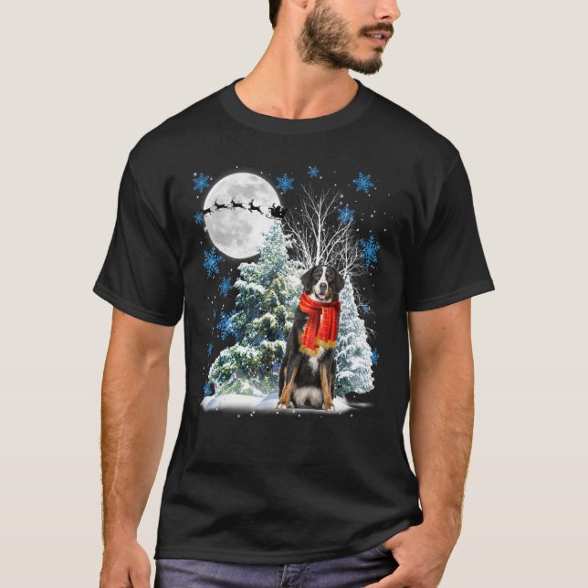 Camiseta Bernese Mountain Dog Sob Moonlight Snow Christma (Frente)