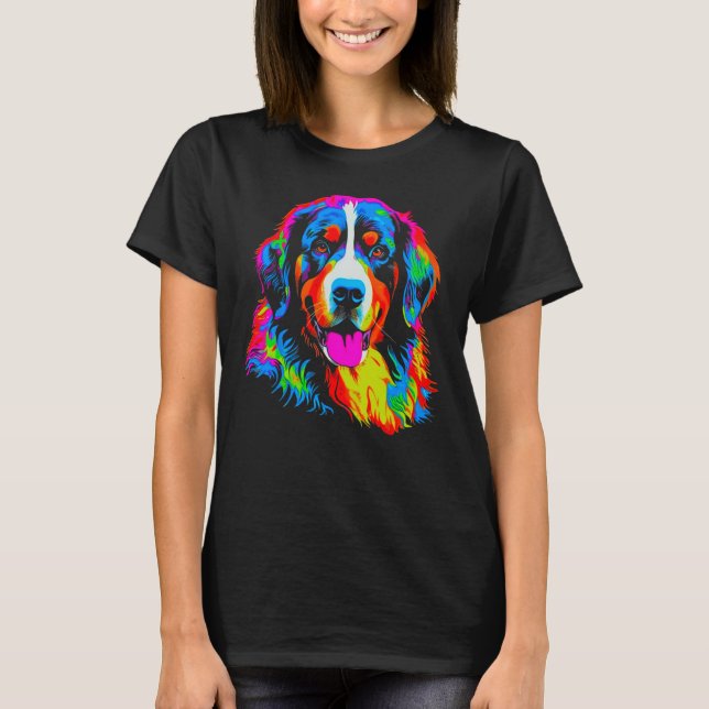 Camiseta Bernese Mountain Dog Yellow Pink Orange Blue Green (Frente)