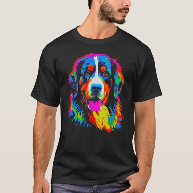 Camiseta Bernese Mountain Dog Yellow Pink Orange Blue Green (Frente)