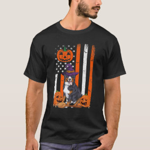 Camiseta Bernese Mountain Halloween EUA Bandeira do Chapéu