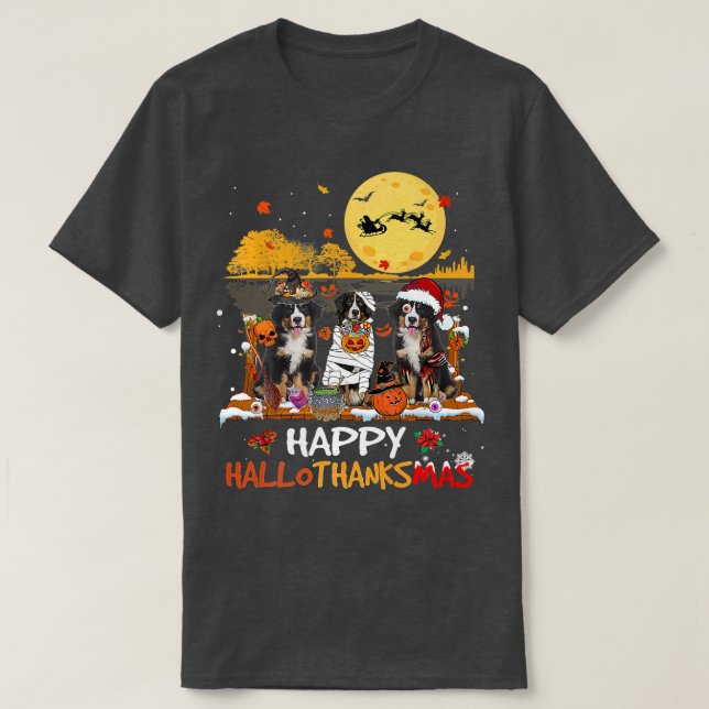 Camiseta Bernese Mountain Happy Hallothanksmas Halloween Th (Frente do Design)