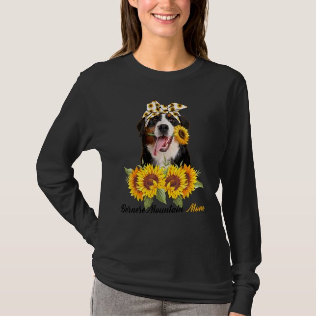 Camiseta Bernese Mountain Mãe Sunflower Summer Cachorro Mãe (Frente)