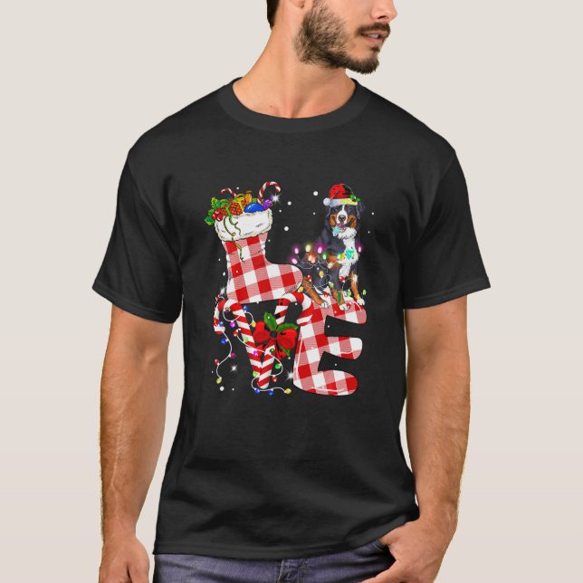 Camiseta Bernese Mountain Papai noel Árvore de Natal Luzes  (Frente)